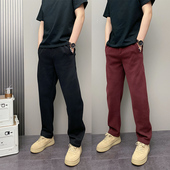 加绒加厚潮流痞帅直筒修身 纯色网红爆款 青年男士 冬季 休闲运动卫裤