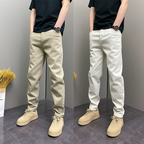 春季复古潮流卡其色修身休闲裤