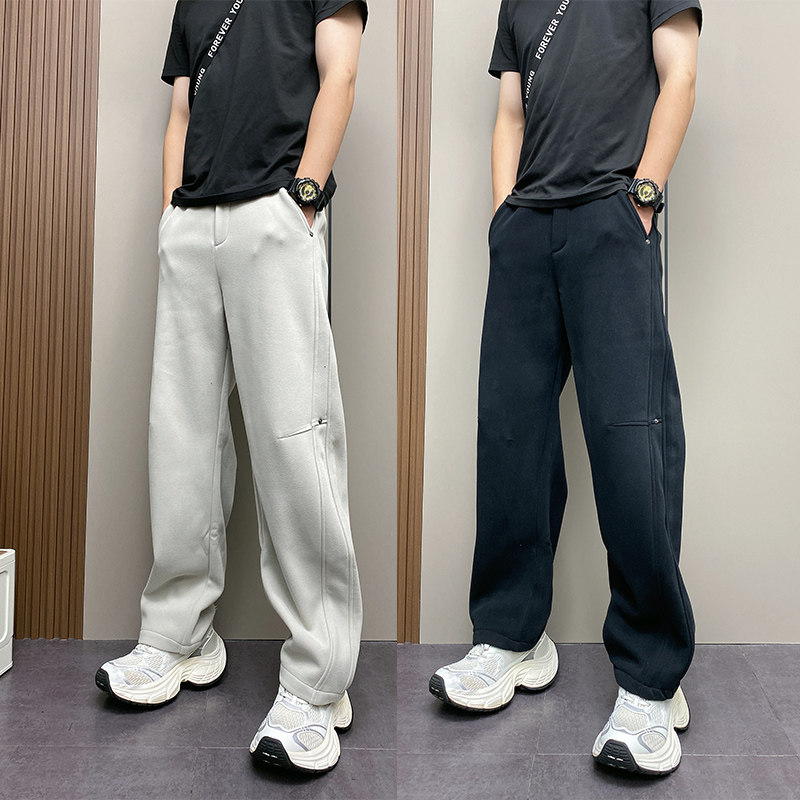 秋冬潮流痞帅直筒宽松美式弯刀裤加绒加厚卫裤男士简约休闲运动裤,男装,休闲裤,淘宝优惠券,粉丝福利购,淘宝优惠卷