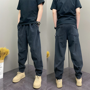 爆款 2025秋冬季 原創潮流韓版 寬松哈倫直筒休閑青年男士 黑色牛仔褲