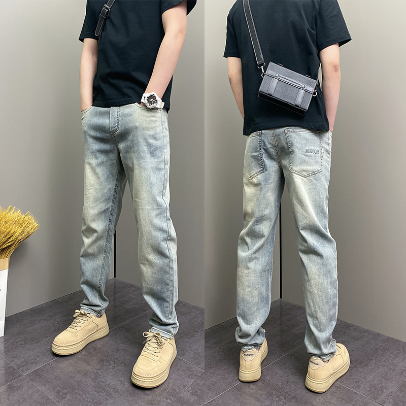 2025年春夏季潮流韩版痞帅水洗磨白渐变青年男士休闲原创牛仔裤子