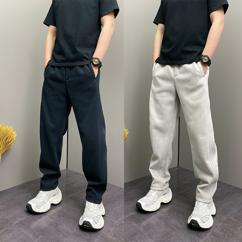 冬季时尚加绒加厚直筒长裤