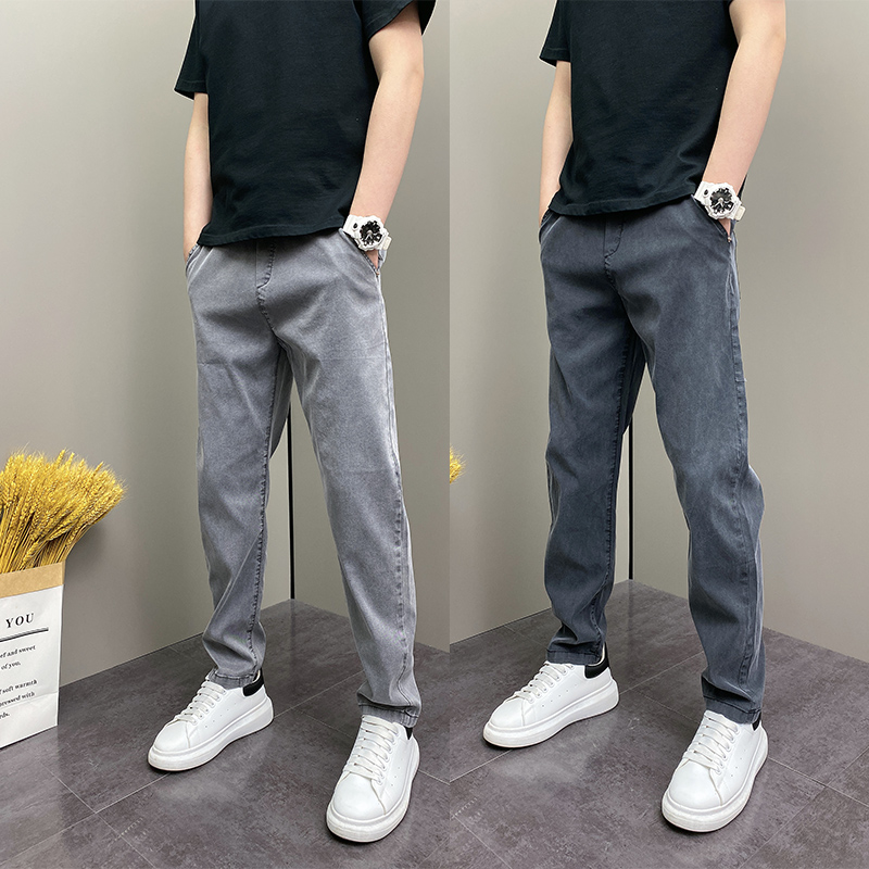 夏季薄款潮牌百搭凉感青年男士修身小脚休闲原创爆款ins牛仔长裤