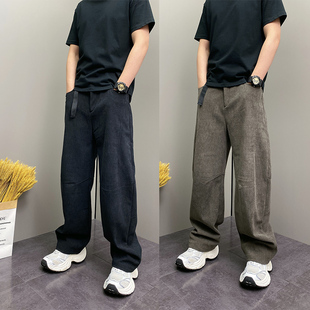 痞帅阔腿运动卫裤 2025秋冬加绒美式 潮牌宽松直筒裤 男士 休闲弯刀裤