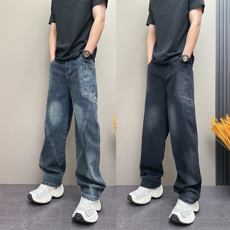 潮牌2026美式休闲弯刀牛仔裤男春秋时尚痞帅多口袋宽松直筒工装裤,男装,牛仔裤,淘宝优惠券,粉丝福利购,淘宝优惠卷