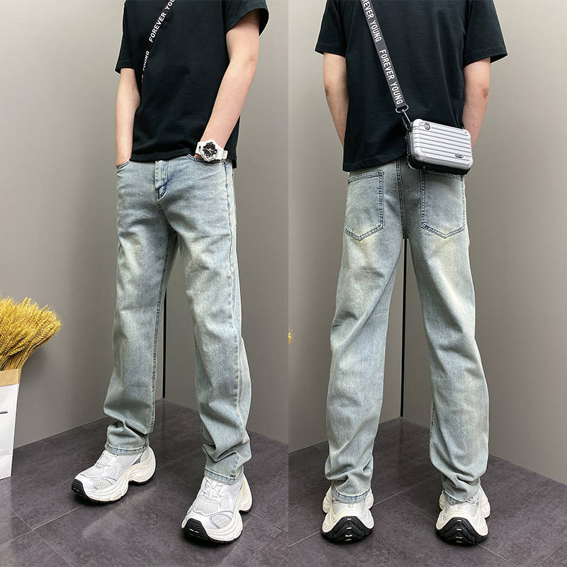 春夏美式痞帅水洗蓝色牛仔裤
