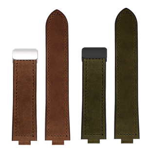 复古磨砂皮表带适配爱国者V2情侣表真皮表链硅胶底凸口12mm男防水