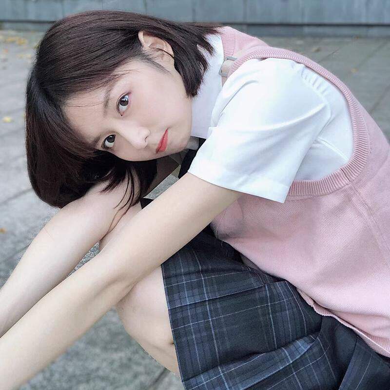 jk制服纮爱学院风开衫秋季原创粉色少女针织毛衣无袖马甲背心套装