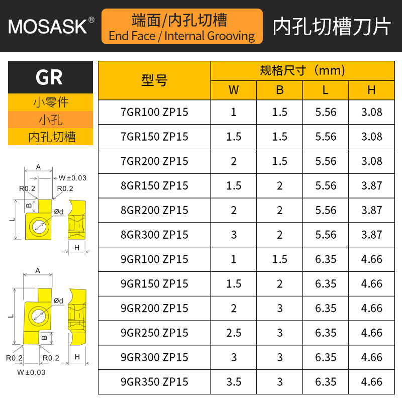 数控内孔切槽刀片7GR100/8GR150/9GR200端面浅槽刀片卡簧割槽刀粒