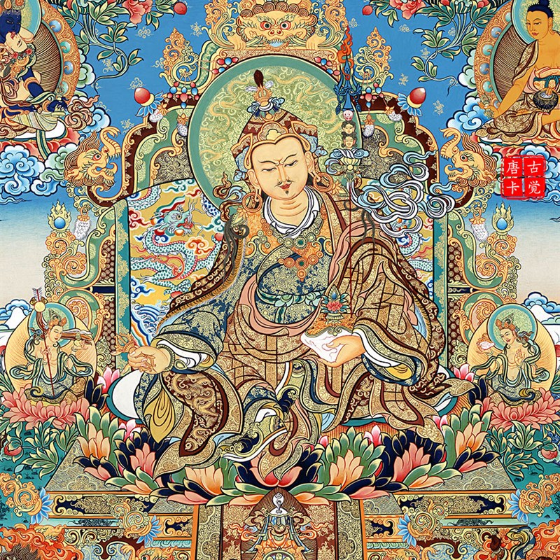 莲花生大士莲师八变彩绘精品西藏唐卡手绘印刷装饰挂画古觉唐卡