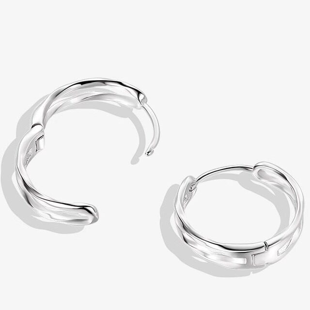 丽沁925纯银双层耳扣波浪耳环新款简约耳圈养耳洞百搭时尚耳钉