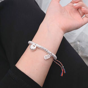 s925纯银盘缠手串手链男女国风腰缠万贯招财碎银子手绳情人节礼物