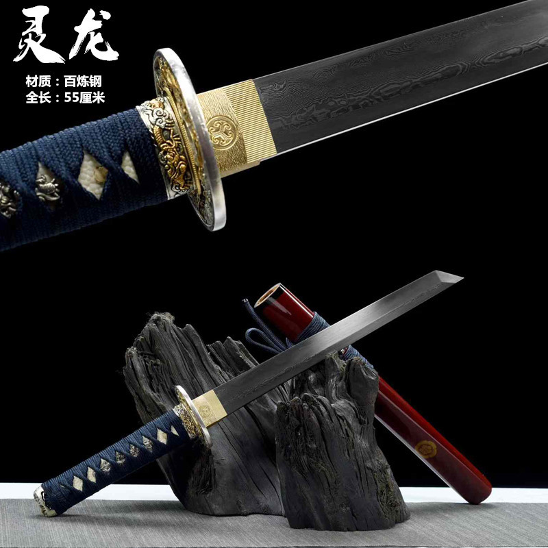 跨境短刀直刀唐横刀短款刀剑一体锻打宝剑防身刀具家居摆件兵器图片
