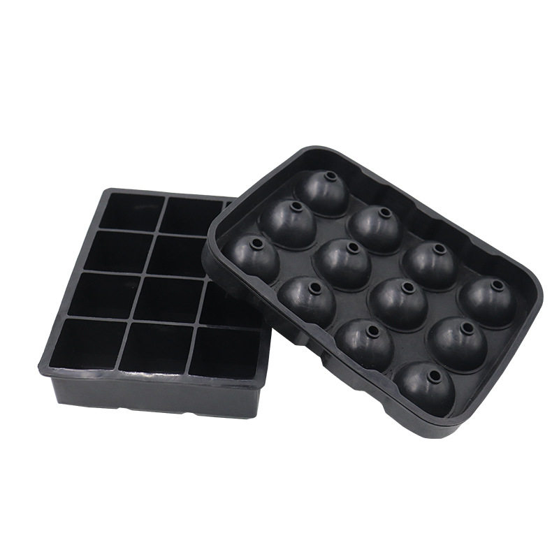 跨境厂家直销12格冰格和12孔冰球黑色组合套装大格制冰模具多孔