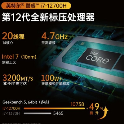 全新酷睿十二代i7 12700H笔记本电脑2.5K165高刷屏办公3D游戏设计
