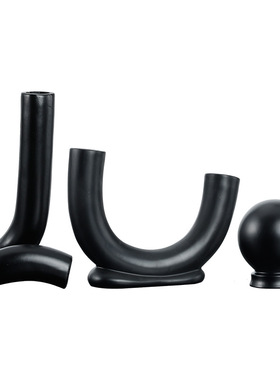 现代简约黑色创意极简弯管花器摆件样板房客厅电视柜插花干花软装