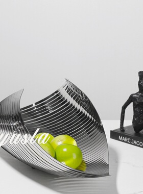 简约现代金属不锈钢果盆果盘摆件样板房间售楼处桌面创意软装饰品