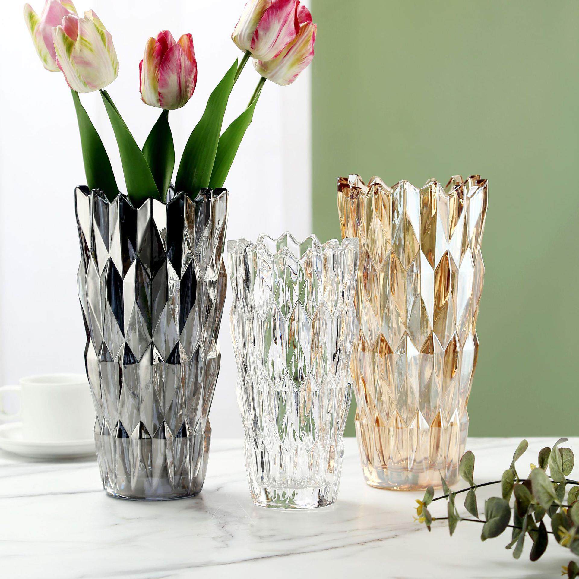 现代简约ins加厚水晶玻璃花瓶锯齿口满天香水养插花客厅餐桌家居