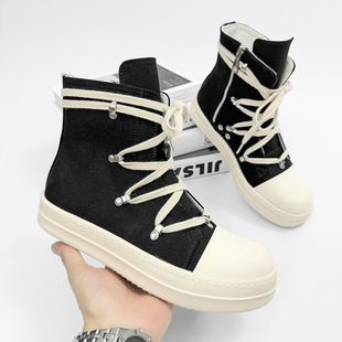 帆布鞋男韩版个性百搭2025新款RO潮牌高级感高帮鞋五芒星休闲板鞋