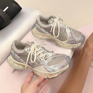 2024秋季新款休闲增高厚底百搭潮款订书机做旧老爹鞋男女情侣款鞋