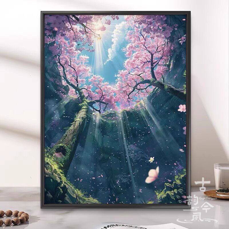 【落井桃花】十字绣半成品自己绣手工初学简单刺绣钻石贴画满钻5d