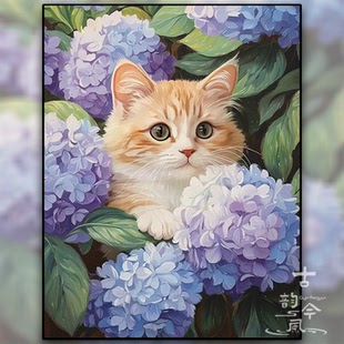 【绣球花猫咪】十字绣半成品自己绣可爱猫咪手工制作刺绣钻石贴画