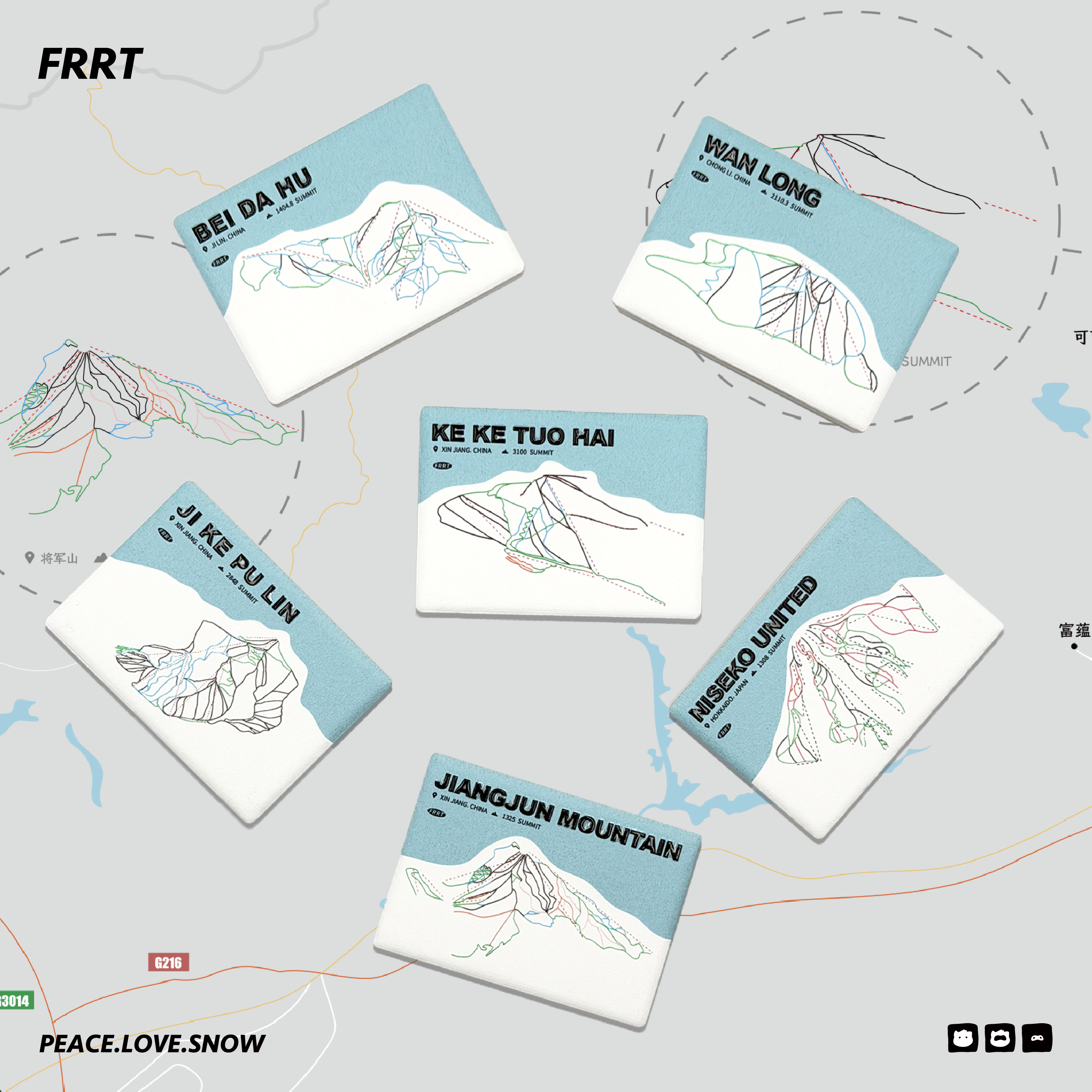 FRRT原创 雪道图 崇礼新疆东北北海道滑雪文创美浓烧陶瓷冰箱贴