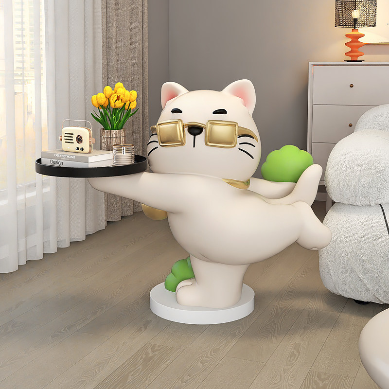 大型招财猫客厅落地摆件店铺前台开业礼物高级感沙发电视柜旁茶几