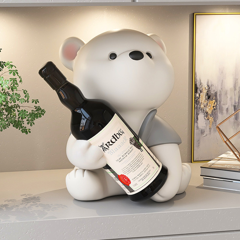 卡通熊红酒架酒柜装饰品摆件家居饰品轻奢大气餐边柜橱柜乔迁礼物