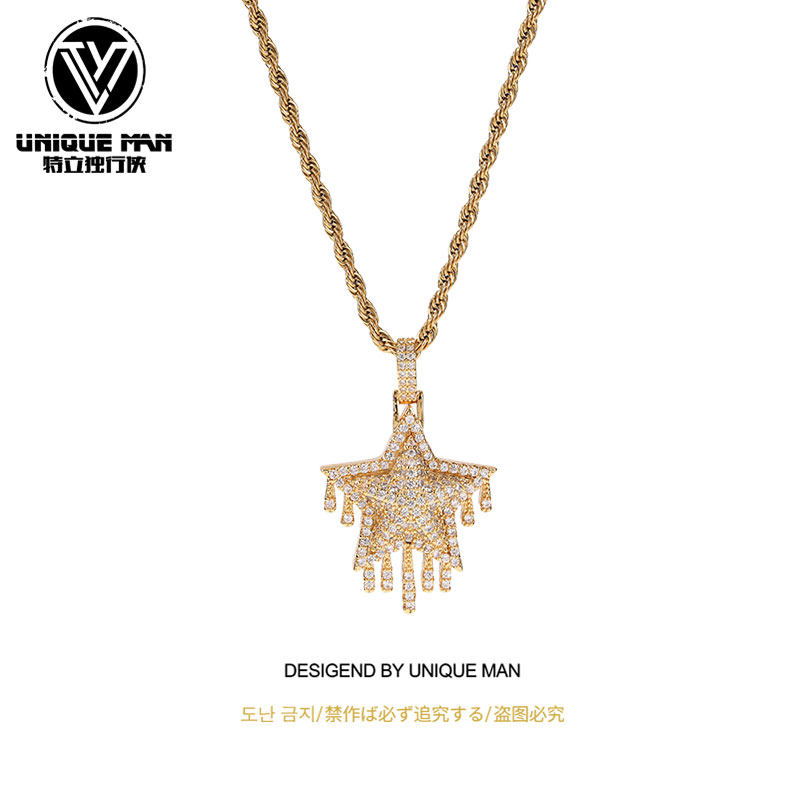 unique man 欧美潮牌时尚水滴五角星项链男嘻哈hiphop饰品吊坠ins