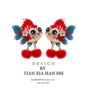 儿童中秋锦鲤红色过年发夹宝宝红鲤鱼吊球流苏发卡点钻汉服头饰潮