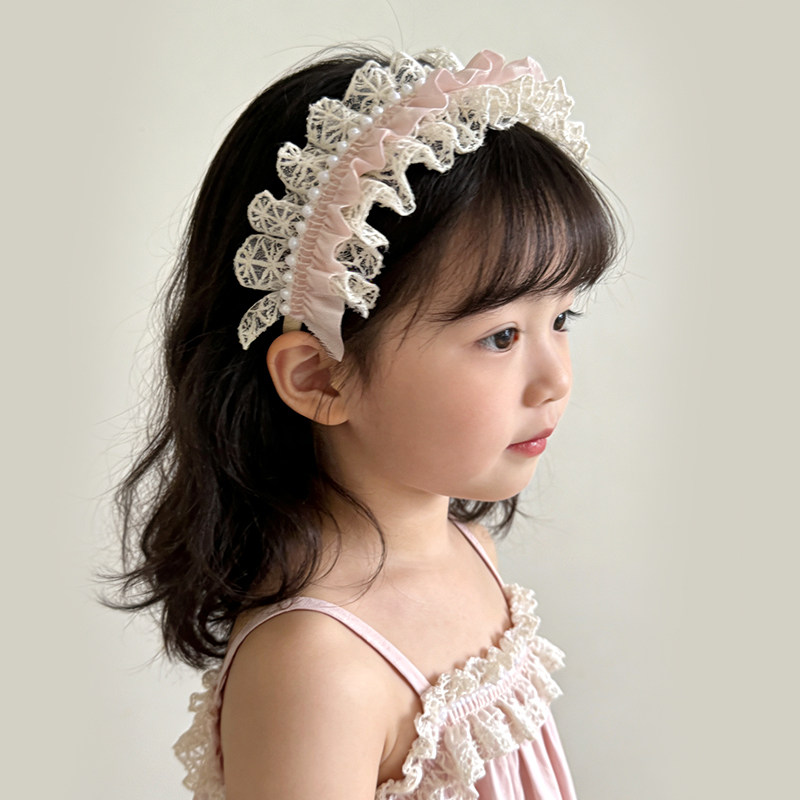 韩国儿童蕾丝花边宽版发箍宝宝珍珠精美发卡碎发头箍不伤发头饰潮