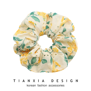 韩国儿童镂空碎花大肠圈女孩布艺不伤发头绳宝宝丸子头橡皮筋头饰