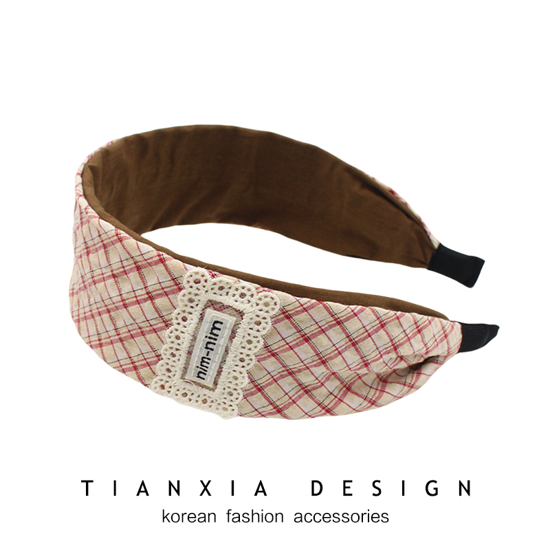 韩国儿童格子宽边布艺发箍宝宝不伤发卡碎发头箍女孩公主简约发饰