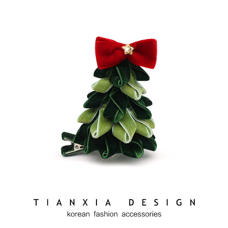 其他韩版女丝绒圣诞树发夹发箍