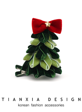 圣诞节儿童丝绒蝴蝶结圣诞树发夹女童头箍公主可爱发卡节日头饰潮