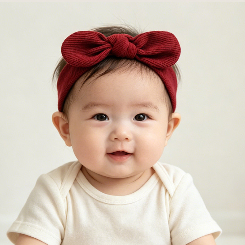 婴幼儿柔软纯棉蝴蝶结发带宝宝护脑门不勒头发饰百岁宴周岁头饰潮