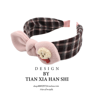 韩国儿童格子毛呢蝴蝶结发箍女童公主宽边卡碎发头箍不伤发头饰潮