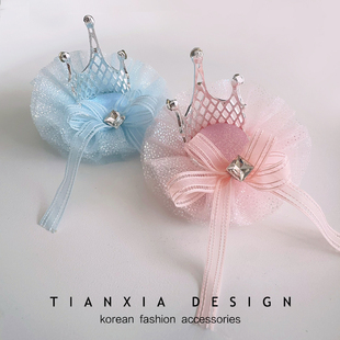 韩国儿童皇冠蝴蝶结飘带顶夹小女孩公主甜美气质发夹钻石王冠头饰