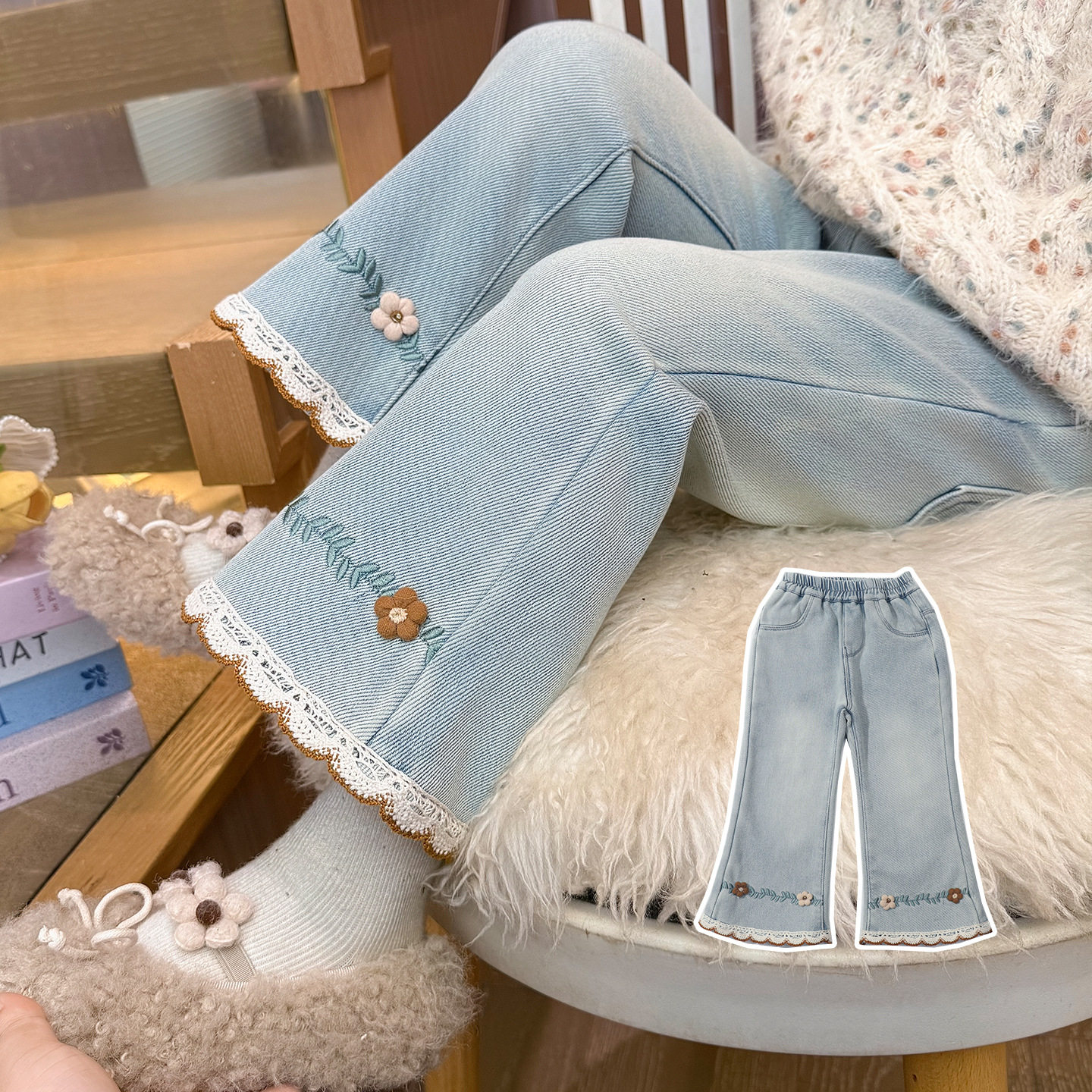 女童加绒花朵牛仔裤秋冬款2025新款儿童韩版时尚小女孩加厚长裤潮,童装/婴儿装/亲子装,儿童牛仔裤,淘宝优惠券,粉丝福利购,淘宝优惠卷