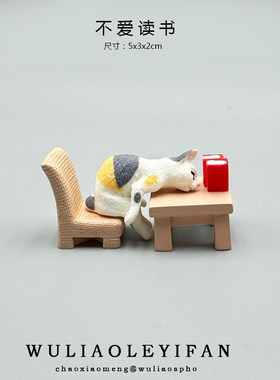 猫咪不爱读书摆件迷你