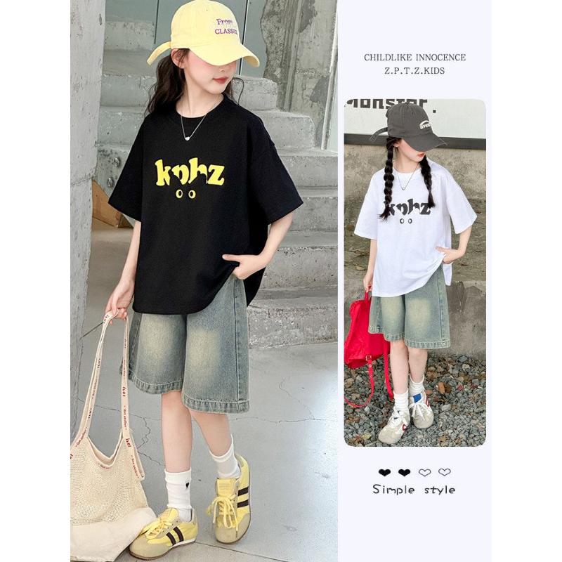 女童夏季短袖T恤女2026新款宽松百搭休闲字母印花上衣儿童洋气潮