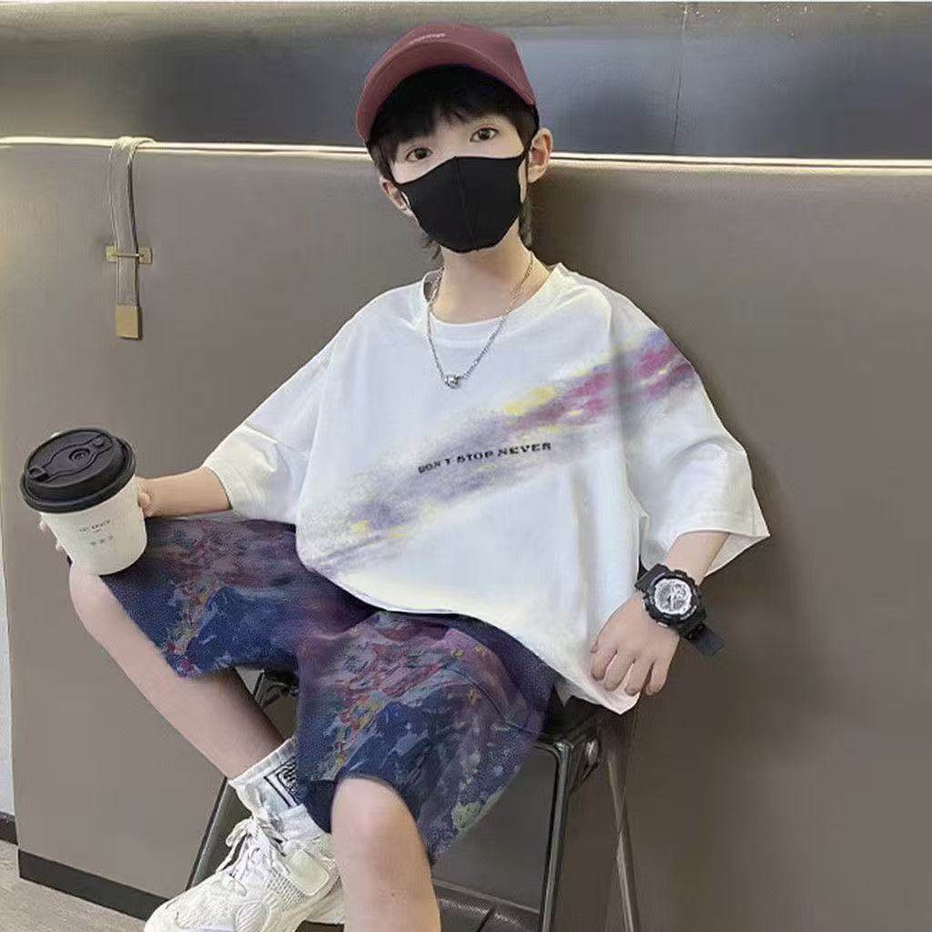 痞帅男童套季薄款2026新款儿童夏装短袖运动服中大童夏款两件套酷