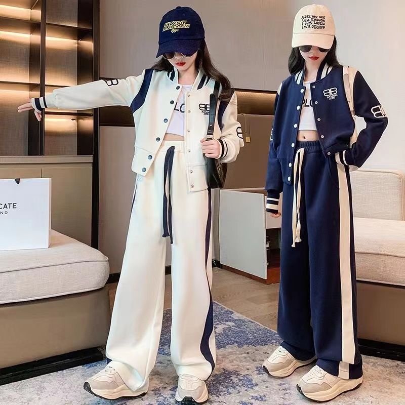 女童春装套装2026新款中大童网红春秋童装洋气宽松儿童运动两件套