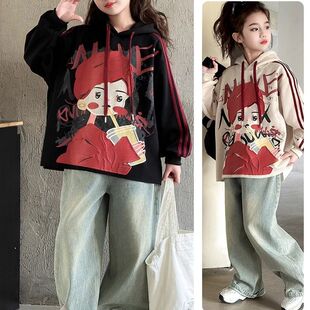 女童春装连帽卫衣2026新款春秋卡通宽松百搭时尚中大童韩版上衣潮