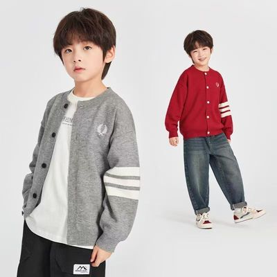 男童针织开衫外套2025秋季新款男孩中大童时尚刺绣儿童秋冬上衣潮