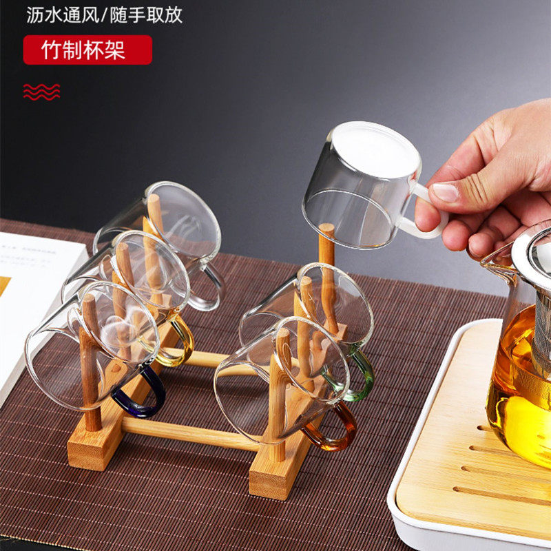 玻璃小茶杯耐热家用功夫茶具套装透明单个主人杯子加厚带把6只装