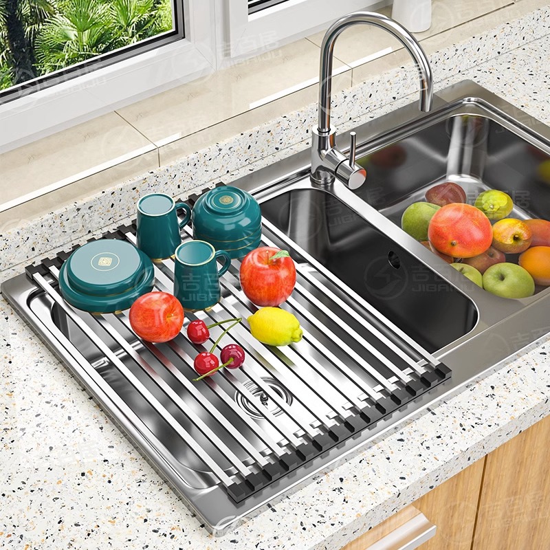 304不锈钢可折叠沥水架厨房水槽碗碟洗碗池收纳置物架