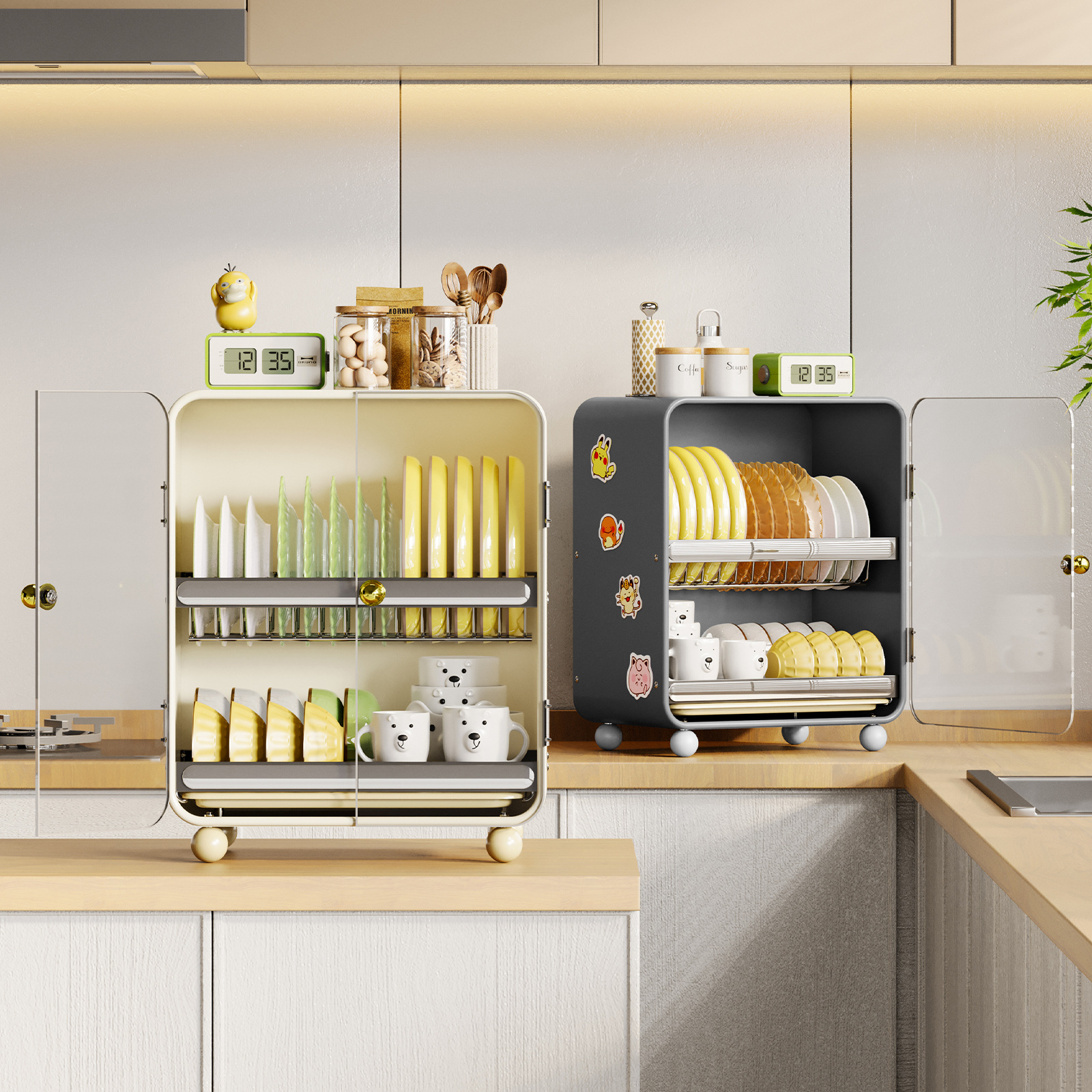 带盖碗架厨房碗碟置物架家用碗柜台面筷盘防尘多功能收纳