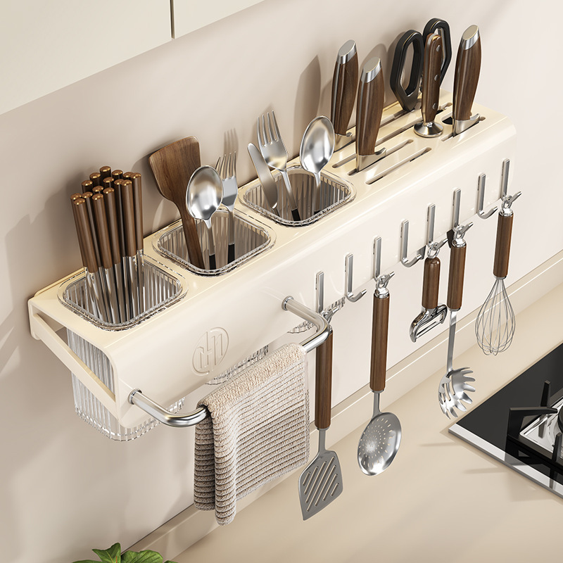 厨房壁挂式刀架免打孔筷子筒置物架家用刀叉勺沥水架筷笼